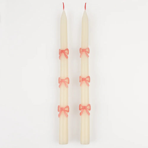 Pink Bow Taper Candles
