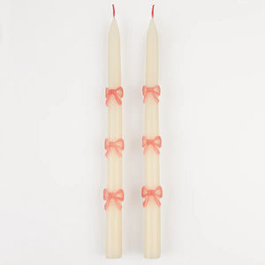 Pink Bow Taper Candles