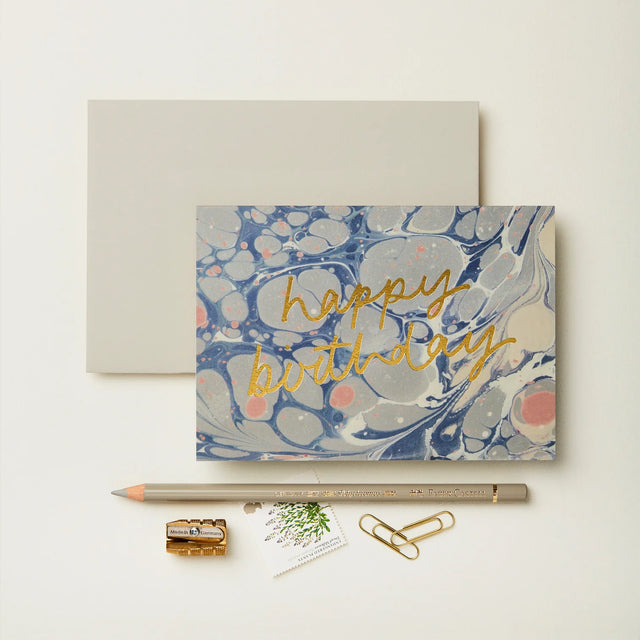 Blue Marbled Happy Birthday Card