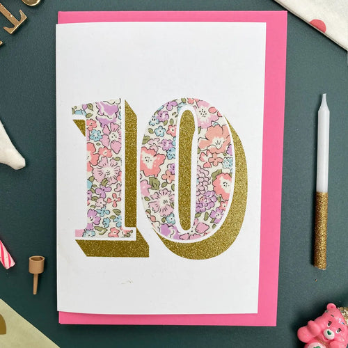 Age 10 Pink Liberty Birthday Card