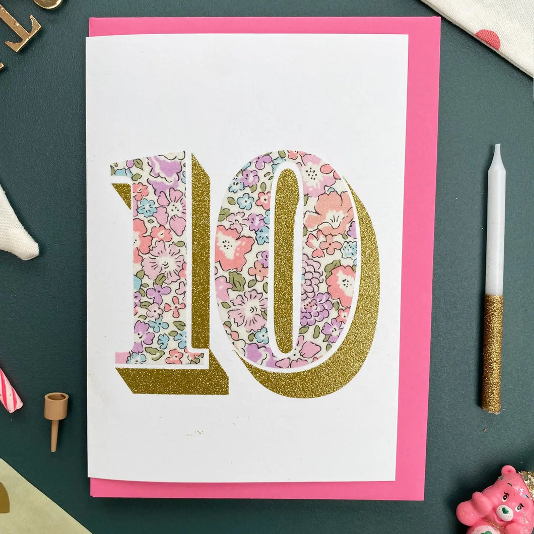 Age 10 Pink Liberty Birthday Card