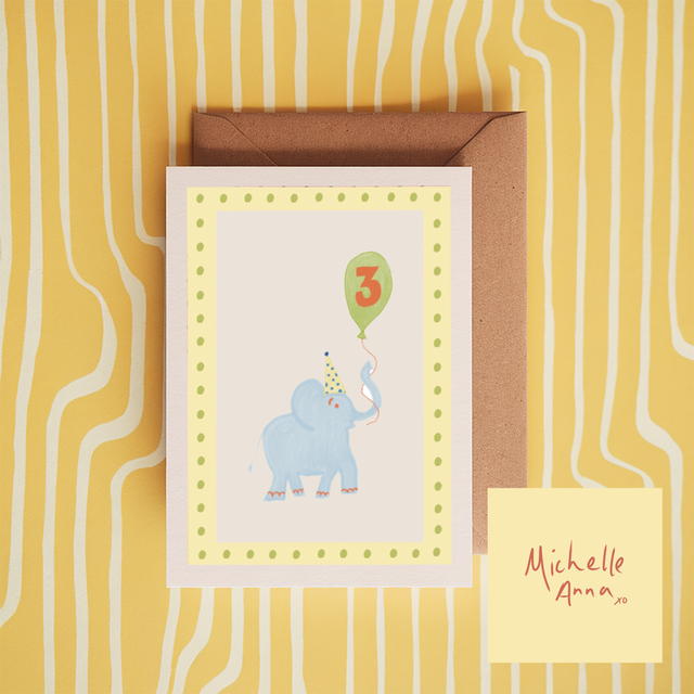 Age 3 Elephant Card