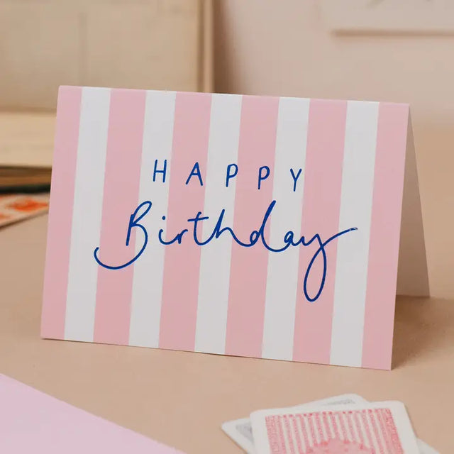 Pink Stripe Birthday Card
