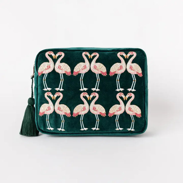 Flamingo Velvet Wash Bag
