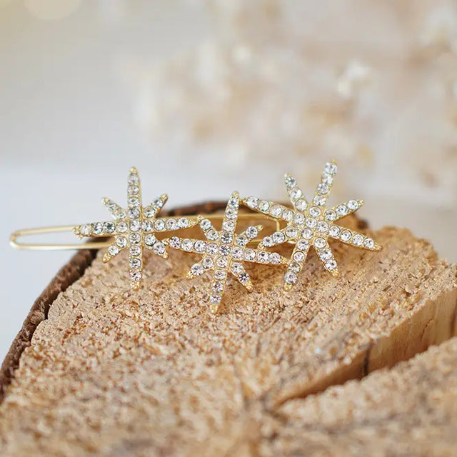 Gold Crystal Stars Hair Clip