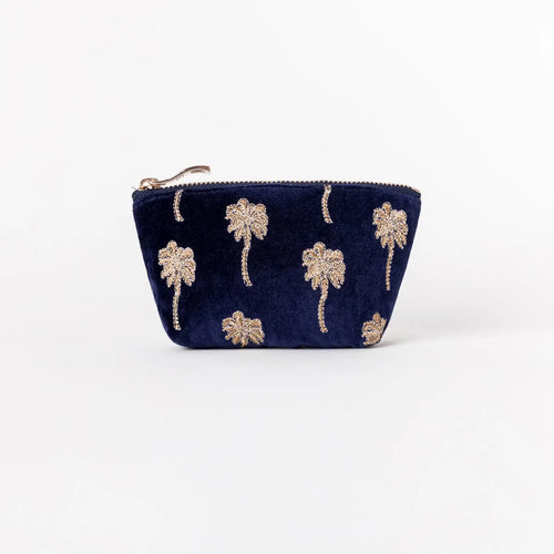 Gold Palm Navy Velvet Coin Purse