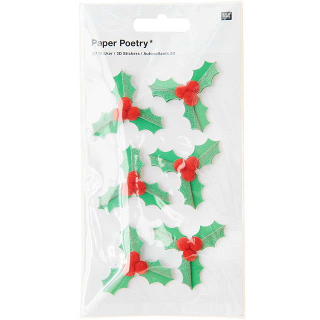 3D Holly Christmas Stickers