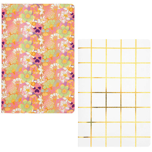 Set of 2 A5 Pansy And Grid Notebooks