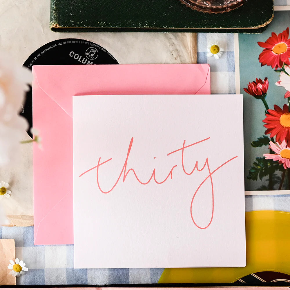 Hand Lettered Pink Thirty Card