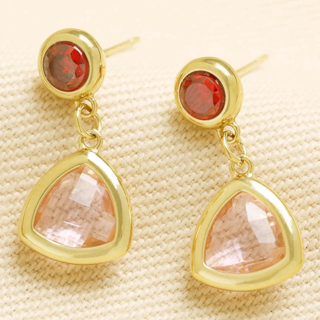 Pink Triangle Glass Drop Earrings in Gold