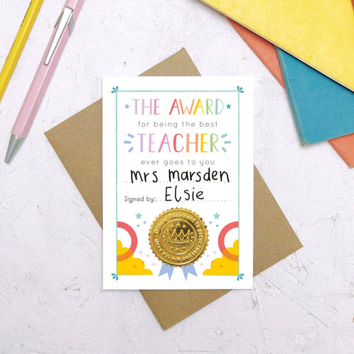 Best Teacher Certificate Card