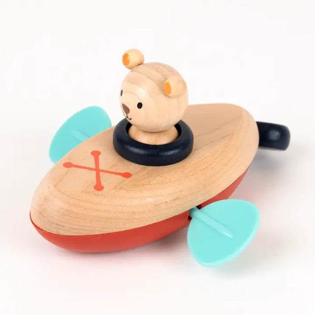 Wooden Clockwater Bear In Boat