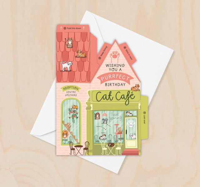 Cat Cafe 3D Birthday Card