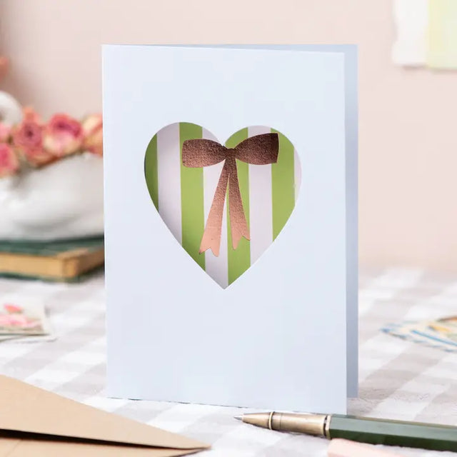 Bow Blue Cut Out Heart Card