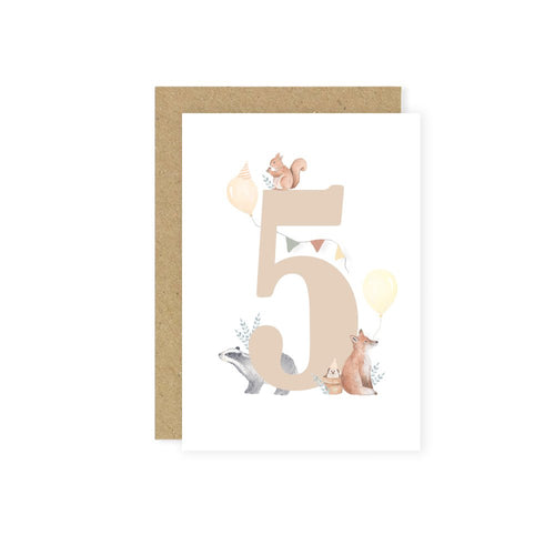 Age 5 Woodland Birthday Card