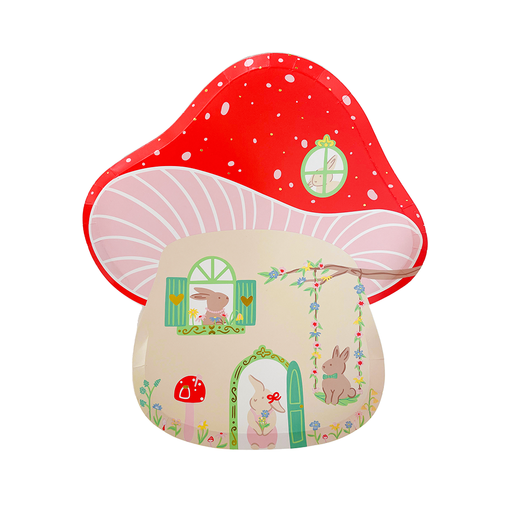 Bunnies In The Garden Mushroom House Plates