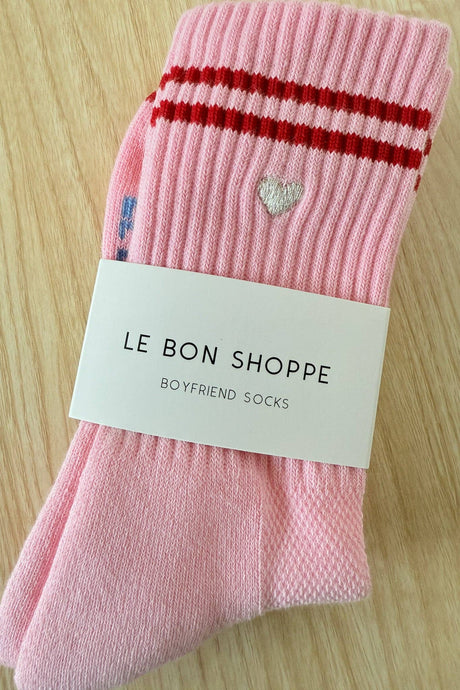 Embroidered Boyfriend Socks: Amour Pink + Heart