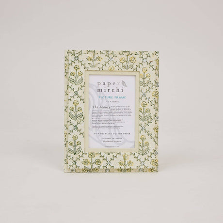 Floral Lattice Buttercream Block Printed Picture Frame (4x6)