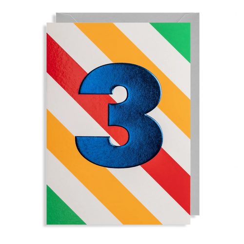 Age 3 Rainbow Stripe Birthday Card