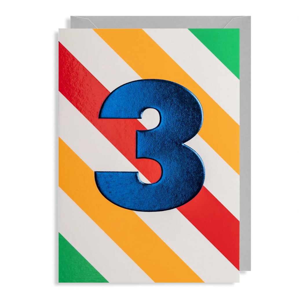 Age 3 Rainbow Stripe Birthday Card