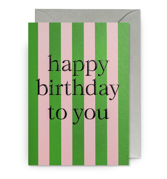 Pink & Green Striped Birthday Card