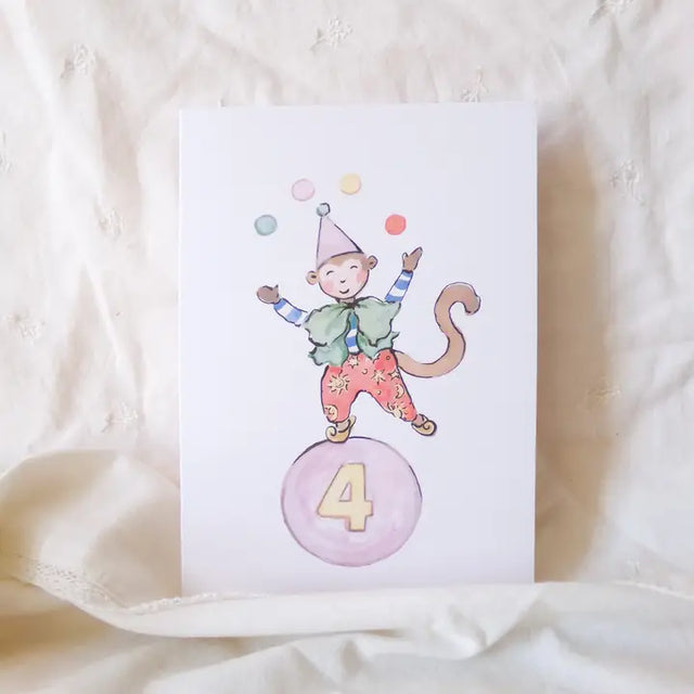 Age 4 Juggling Monkey Card