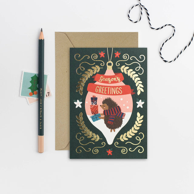 Season's Greetings Hedgehog Christmas Card