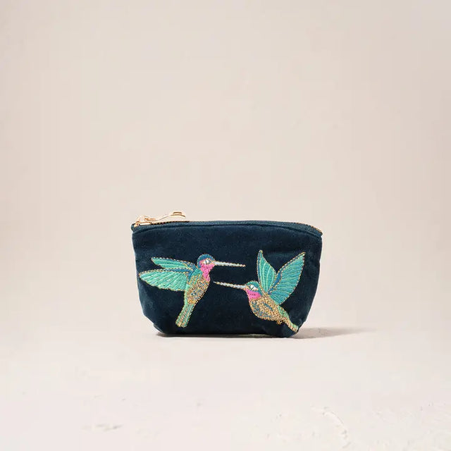 Hummingbird Ink Blue Velvet Coin Purse