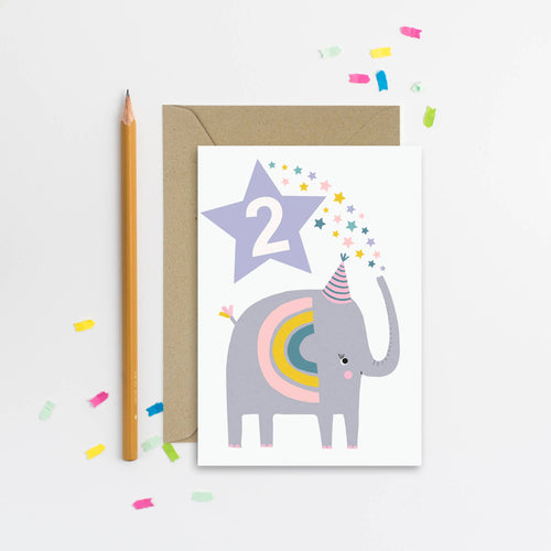 Age 2 Purple Elephant Birthday Card