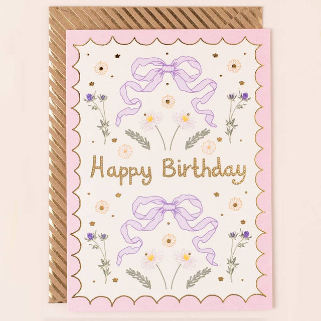 Pink Scalloped  Floral Birthday Card