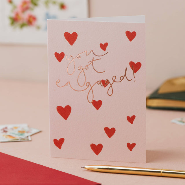 You Got Engaged Hearts Card