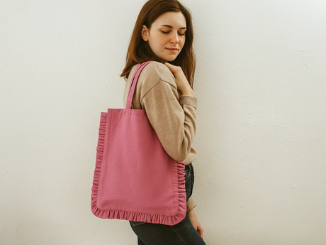 Light Pink Canvas Ruffle Tote
