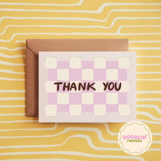 Thank You Chequerboard Lilac Card