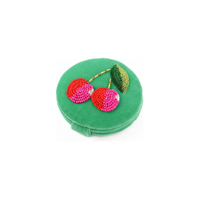 Beaded Cherry Pocket Mirror