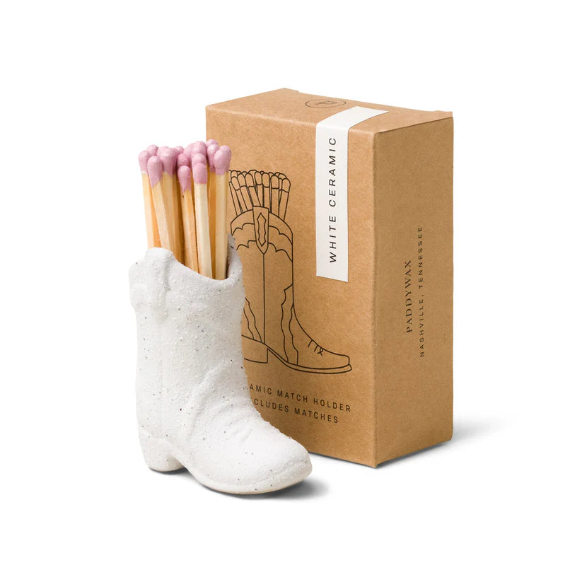 White Cowboy Boot Match Holder