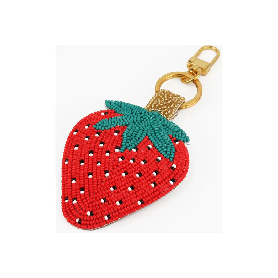 Beaded Strawberry Keyring