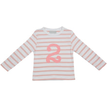 Load image into Gallery viewer, Dusty Pink &amp; White Breton Striped Number T Shirts