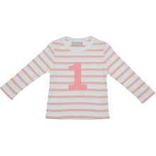Load image into Gallery viewer, Dusty Pink &amp; White Breton Striped Number T Shirts
