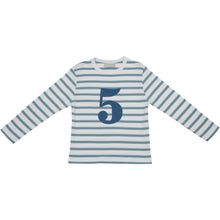 Load image into Gallery viewer, Blue &amp; White Breton Striped Number T Shirts