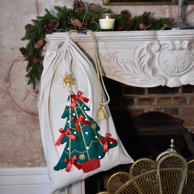 Christmas Tree Embroidered Sack