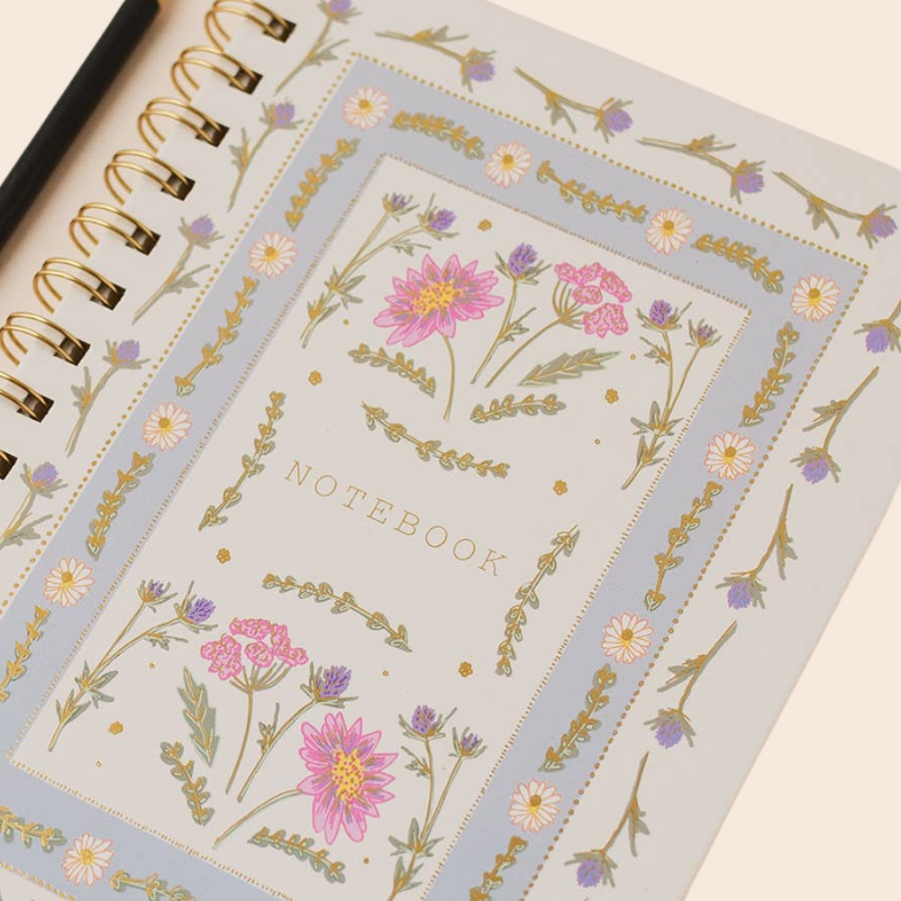 Floral Border Notebook Journal Cream