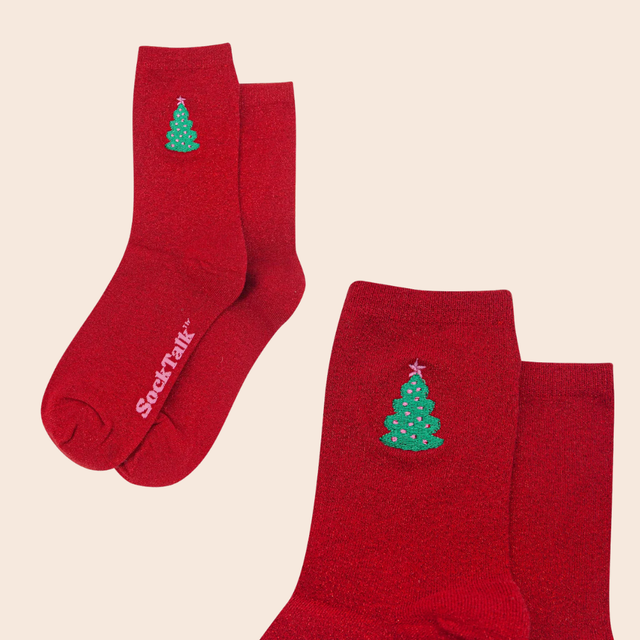 Embroidered Festive Glitter Socks