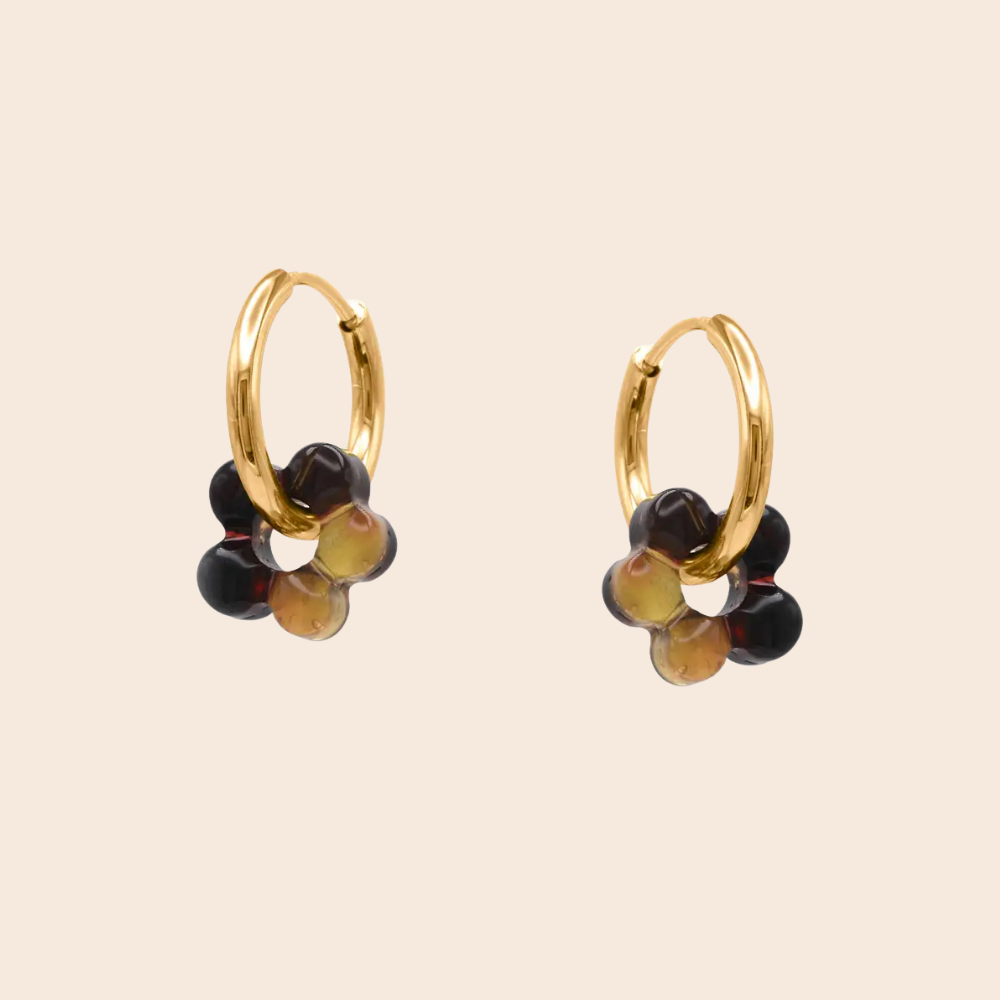 Resin Flower Gold  Huggie Hoops