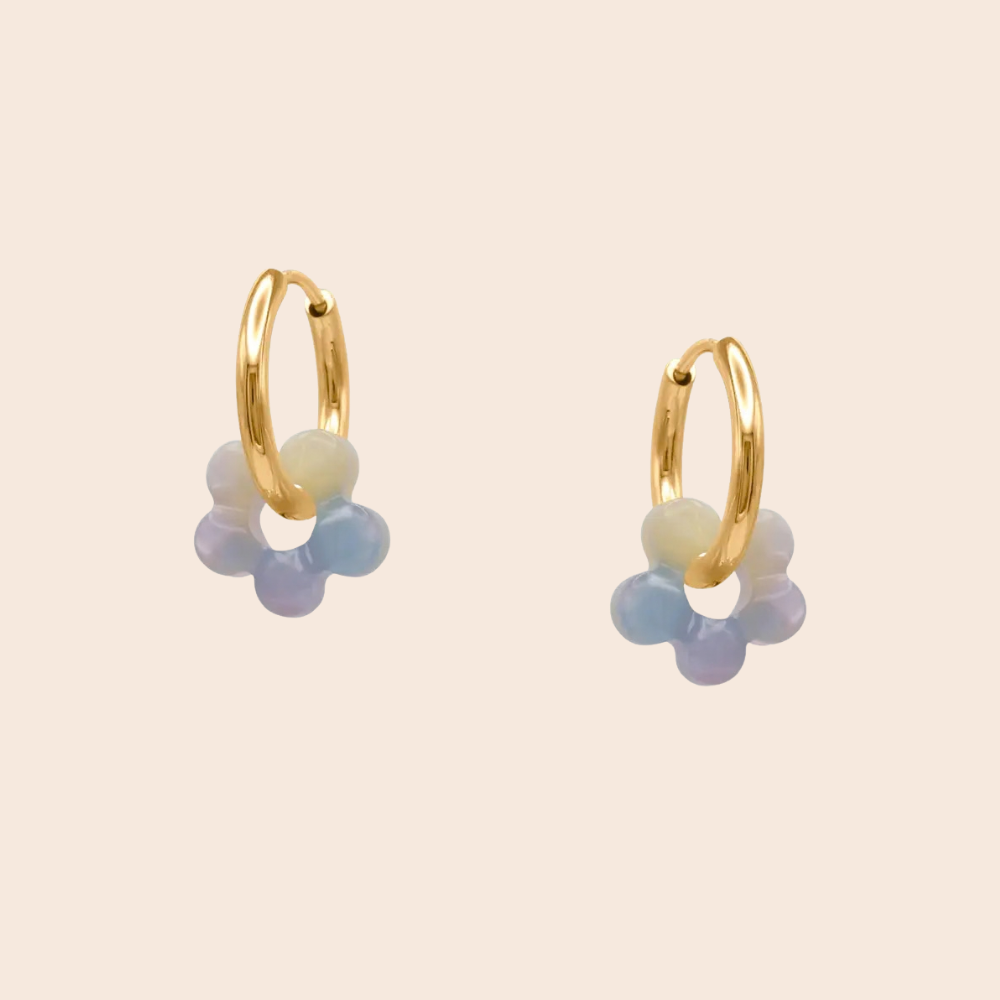 Resin Flower Gold  Huggie Hoops