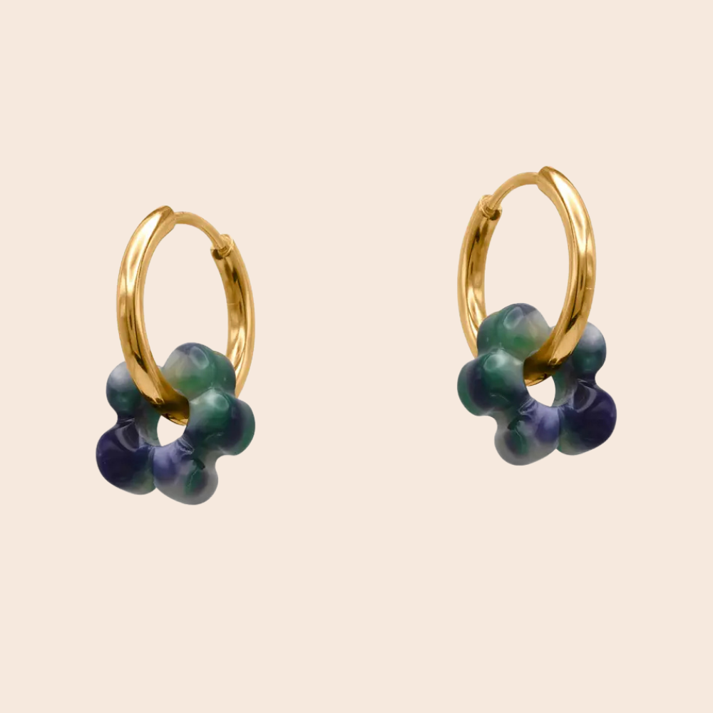 Resin Flower Gold  Huggie Hoops
