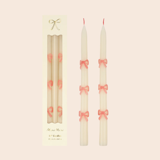 Pink Bow Taper Candles