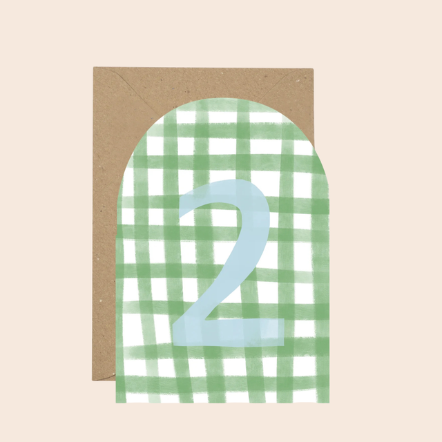 2nd Birthday Green Gingham Card