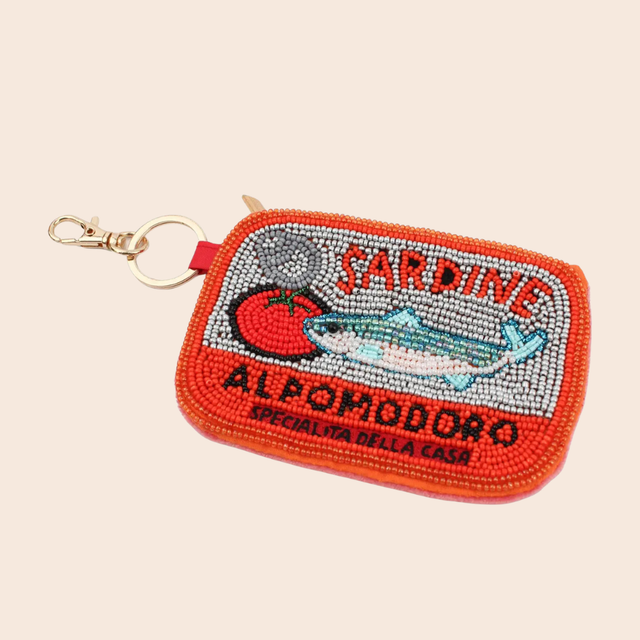 Sardines Beaded Keyring Mini Pouch