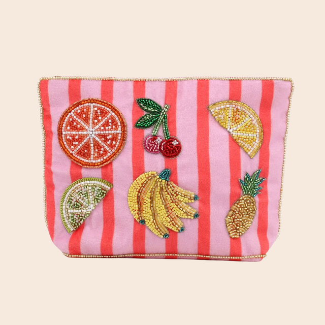 Fruity Striped Beaded Medium Pouch