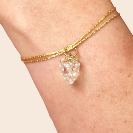 Gold Glass Strawberry Charm Bracelet